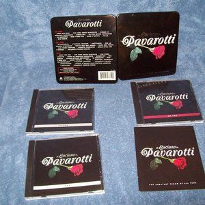 LUCIANO PAVAROTTI BOXED SET IN A COLLECTOR'S TIN 2 MUSIC CD'S & 1 DVD w/ booklet